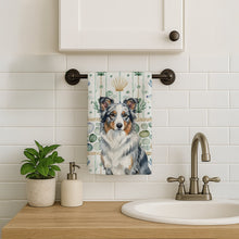 Load image into Gallery viewer, Blue Merle Border Collie Coastal Sea Glass Kitchen Towel
