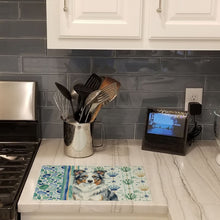 Load image into Gallery viewer, Blue Merle Border Collie Coastal Sea Glass Glass Cutting Board