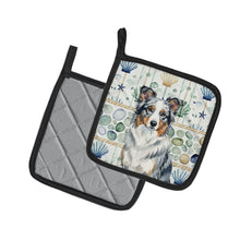 Load image into Gallery viewer, Blue Merle Border Collie Coastal Sea Glass Pair of Pot Holders