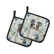 Load image into Gallery viewer, Blue Merle Border Collie Coastal Sea Glass Pair of Pot Holders