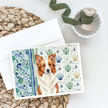 Load image into Gallery viewer, Red and White Border Collie Coastal Sea Glass Greeting Cards Pack of 8