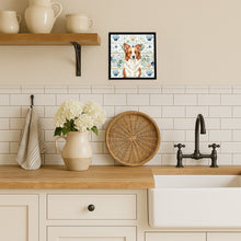 Load image into Gallery viewer, Red and White Border Collie Coastal Sea Glass Framed Metal Print