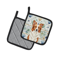 Load image into Gallery viewer, Red and White Border Collie Coastal Sea Glass Pair of Pot Holders