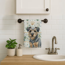 Load image into Gallery viewer, Blue and Tan Border Terrier Coastal Sea Glass Kitchen Towel