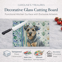 Load image into Gallery viewer, Blue and Tan Border Terrier Coastal Sea Glass Glass Cutting Board