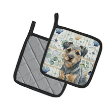 Load image into Gallery viewer, Blue and Tan Border Terrier Coastal Sea Glass Pair of Pot Holders