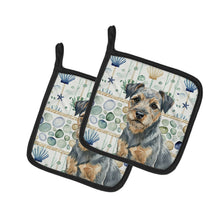 Load image into Gallery viewer, Blue and Tan Border Terrier Coastal Sea Glass Pair of Pot Holders