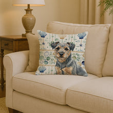 Load image into Gallery viewer, Blue and Tan Border Terrier Coastal Sea Glass Throw Pillow