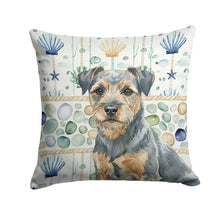 Load image into Gallery viewer, Blue and Tan Border Terrier Coastal Sea Glass Throw Pillow