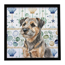 Load image into Gallery viewer, Grizzle and Tan Border Terrier Coastal Sea Glass Framed Metal Print