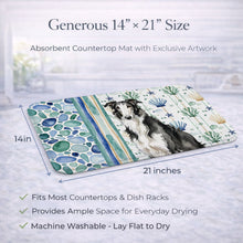 Load image into Gallery viewer, Black and White Borzoi Coastal Sea Glass Dish Drying Mat