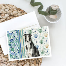 Load image into Gallery viewer, Black and White Borzoi Coastal Sea Glass Greeting Cards Pack of 8