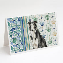 Load image into Gallery viewer, Black and White Borzoi Coastal Sea Glass Greeting Cards Pack of 8