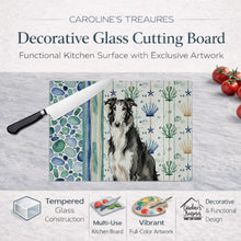 Load image into Gallery viewer, Black and White Borzoi Coastal Sea Glass Glass Cutting Board