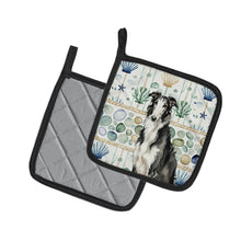 Load image into Gallery viewer, Black and White Borzoi Coastal Sea Glass Pair of Pot Holders