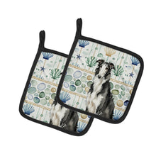 Load image into Gallery viewer, Black and White Borzoi Coastal Sea Glass Pair of Pot Holders