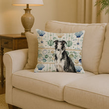 Load image into Gallery viewer, Black and White Borzoi Coastal Sea Glass Throw Pillow