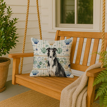 Load image into Gallery viewer, Black and White Borzoi Coastal Sea Glass Throw Pillow