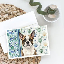 Load image into Gallery viewer, Brindle Boston Terrier Coastal Sea Glass Greeting Cards Pack of 8