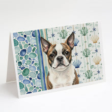 Load image into Gallery viewer, Brindle Boston Terrier Coastal Sea Glass Greeting Cards Pack of 8