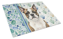 Load image into Gallery viewer, Brindle Boston Terrier Coastal Sea Glass Glass Cutting Board