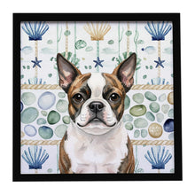Load image into Gallery viewer, Brindle Boston Terrier Coastal Sea Glass Framed Metal Print