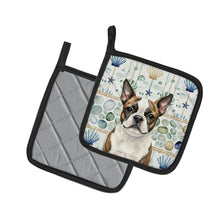 Load image into Gallery viewer, Brindle Boston Terrier Coastal Sea Glass Pair of Pot Holders