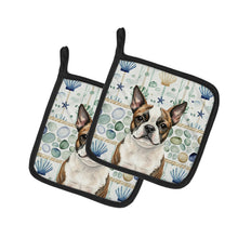 Load image into Gallery viewer, Brindle Boston Terrier Coastal Sea Glass Pair of Pot Holders