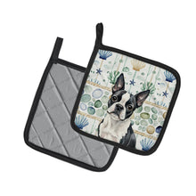 Load image into Gallery viewer, Boston Terrier Coastal Sea Glass Pair of Pot Holders