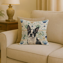 Load image into Gallery viewer, Boston Terrier Coastal Sea Glass Throw Pillow