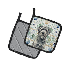 Load image into Gallery viewer, Gray Bouvier des Flandres Coastal Sea Glass Pair of Pot Holders