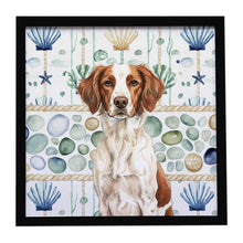 Load image into Gallery viewer, Liver and White Brittany Coastal Sea Glass Framed Metal Print