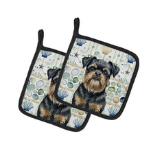 Load image into Gallery viewer, Black and Tan Brussels Griffon Coastal Sea Glass Pair of Pot Holders
