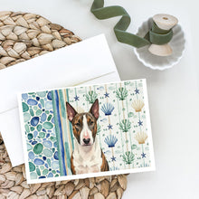 Load image into Gallery viewer, Brindle and White Bull Terrier Coastal Sea Glass Greeting Cards Pack of 8