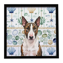 Load image into Gallery viewer, Brindle and White Bull Terrier Coastal Sea Glass Framed Metal Print
