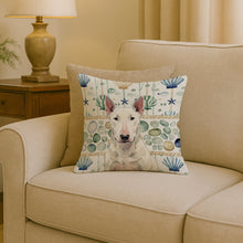 Load image into Gallery viewer, White Bull Terrier Coastal Sea Glass Throw Pillow