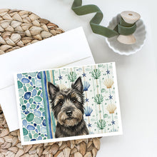 Load image into Gallery viewer, Black Cairn Terrier Coastal Sea Glass Greeting Cards Pack of 8