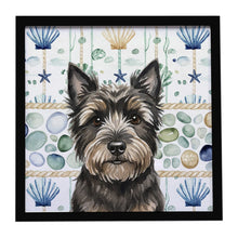 Load image into Gallery viewer, Black Cairn Terrier Coastal Sea Glass Framed Metal Print