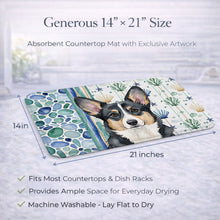 Load image into Gallery viewer, Black and White Cardigan Welsh Corgi Coastal Sea Glass Dish Drying Mat