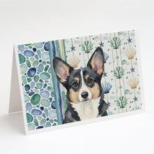 Load image into Gallery viewer, Black and White Cardigan Welsh Corgi Coastal Sea Glass Greeting Cards Pack of 8