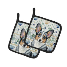 Load image into Gallery viewer, Blue Merle Cardigan Welsh Corgi Coastal Sea Glass Pair of Pot Holders