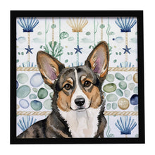 Load image into Gallery viewer, Brindle Cardigan Welsh Corgi Coastal Sea Glass Framed Metal Print