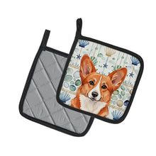 Load image into Gallery viewer, Red Cardigan Welsh Corgi Coastal Sea Glass Pair of Pot Holders