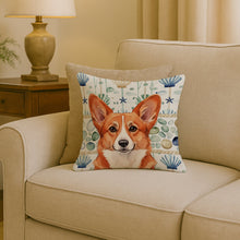 Load image into Gallery viewer, Red Cardigan Welsh Corgi Coastal Sea Glass Throw Pillow
