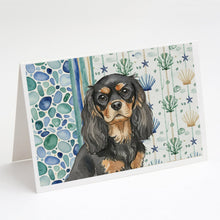 Load image into Gallery viewer, Black and Tan Cavalier Spaniel Coastal Sea Glass Greeting Cards Pack of 8