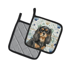 Load image into Gallery viewer, Black and Tan Cavalier Spaniel Coastal Sea Glass Pair of Pot Holders