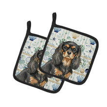 Load image into Gallery viewer, Black and Tan Cavalier Spaniel Coastal Sea Glass Pair of Pot Holders