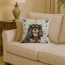 Load image into Gallery viewer, Black and Tan Cavalier Spaniel Coastal Sea Glass Throw Pillow