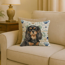 Load image into Gallery viewer, Black and Tan Cavalier Spaniel Coastal Sea Glass Throw Pillow