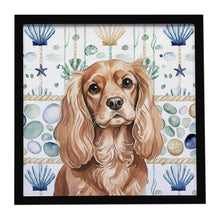 Load image into Gallery viewer, Ruby Cavalier Spaniel Coastal Sea Glass Framed Metal Print